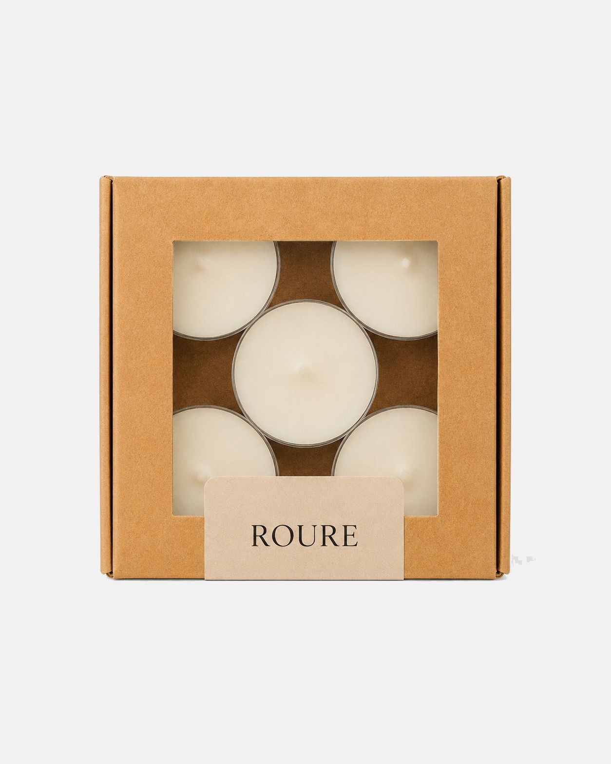 Box of tea lights with 'ROURE' branding on a white background
